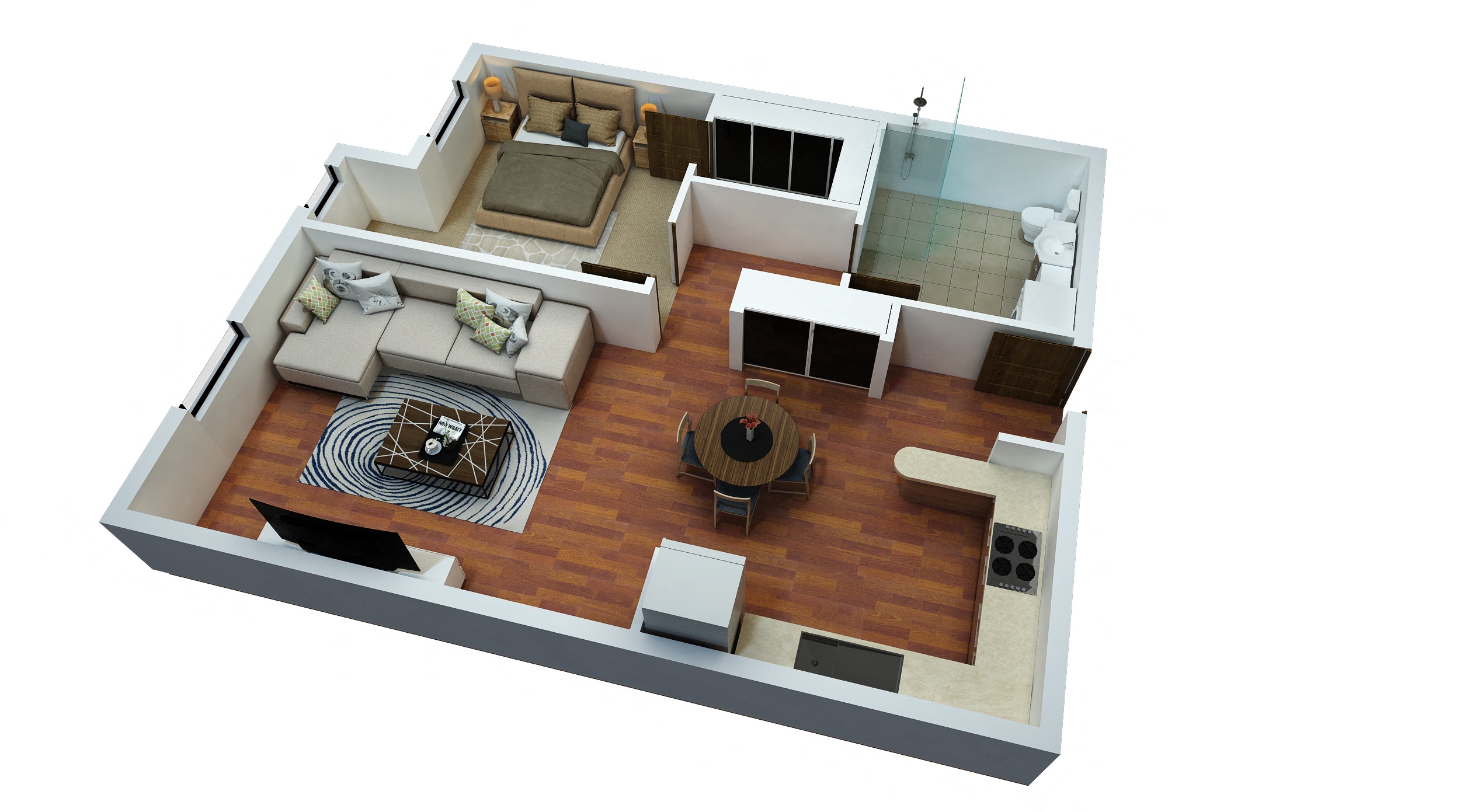 Floor plan for 1 bed, 1 bath, 749 sqft